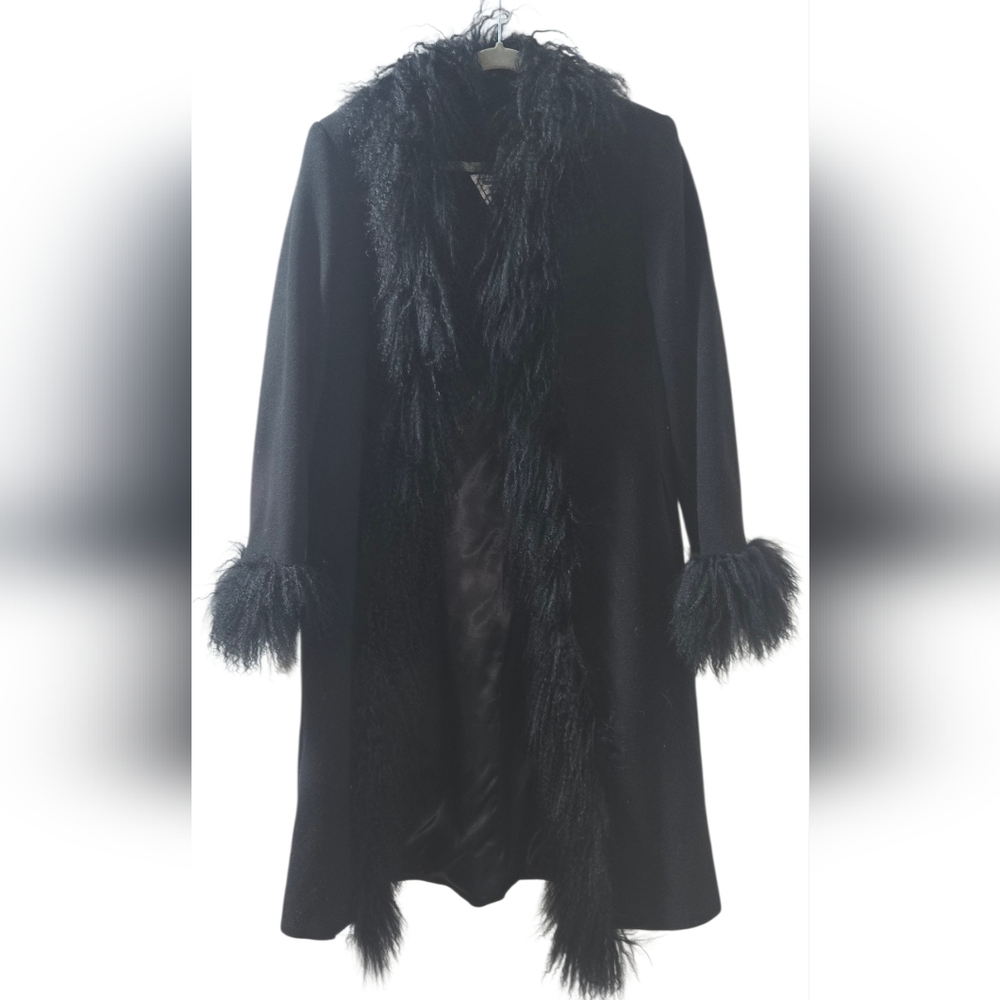 Marvin Richards Black Lambwool Fur Trimmed Coat